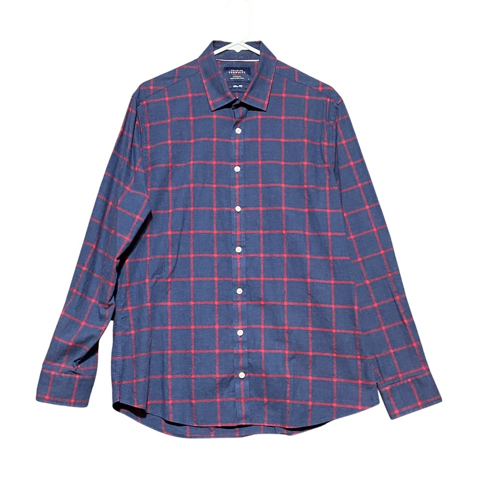Charles Tyrwhitt Weekend Slim Fit Shirt Mens Large Blue Red Windowpane CN043NVR